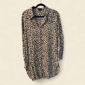 J. Crew Cotton Leopard Print Button Down Shirt / Cover Up size Small EUC